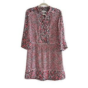 Reiss Anush Floral Border Printed Mini Red Spring Summer Tea Dress Size US 6